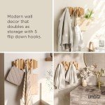 Umbra Picket 5 Hooks, Wall-Mounted Rail, Doubles as Art, Beveled Pine Wood Dowels, Natural Finish
