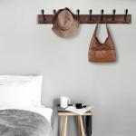 Kuhome 32.2'' Large Coat Rack Wall Mount Coat Hooks Coat Hanger with 8 Metal Black Triple- Hooks Brown Pine Real Wood Plank Hat Rack for Wall Hooks for Hanging Coat Hat Jacket