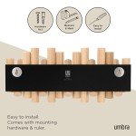 Umbra Picket 5 Hooks, Wall-Mounted Rail, Doubles as Art, Beveled Pine Wood Dowels, Natural Finish