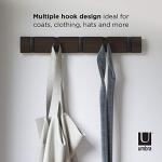 Umbra Flip Wall-Mounted Coat Rack Rail Hook for Hats, Jackets, Bags and More – Modern, Space-Saving Storage Organizer for Entryway, Mudroom, Closet, Bathroom, Bedroom, Kids Room, or Nursery, 5 Hooks, Walnut/Black