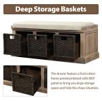 Harper & Bright Designs Entryway Storage Bench Rustic Storage Bench with 3 Removable Basket, Shoe Bench Storage Bench with Removable Cushion for Living Room, Entryway, Hallway
