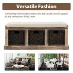 Harper & Bright Designs Entryway Storage Bench Rustic Storage Bench with 3 Removable Basket, Shoe Bench Storage Bench with Removable Cushion for Living Room, Entryway, Hallway