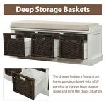 Merax Fully Assemble Storage Bench Entryway Storage Bench with 3 Removable Basket, Shoe Bench with Removable Cushion for Entryway, Hallway,Living Room(White)