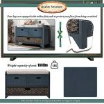 SOFTSEA Storage Bench for Entryway, Upholstered Storage Ottoman with Removable Basket and 2 Drawers, Farmhouse Shoe Bench with Seat Cushion for Entryway, Living Room, Full Assembled, Navy