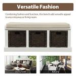 Merax Fully Assemble Storage Bench Entryway Storage Bench with 3 Removable Basket, Shoe Bench with Removable Cushion for Entryway, Hallway,Living Room(White)