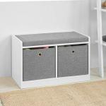 Haotian Entryway Storage Bench with 2 Baskets, Bed Ottoman Storage Cubes, Hallway Livingroom Shoe Bench Shoe Rack Shoe Cabinet with Seat Cushion, Grey, FSR65-K-DG