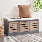 SAFAVIEH Home Collection Briar Farmhouse Distressed Grey/Sand 3-Drawer Cushion Storage Bench (Fully Assembled)