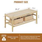 DKLGG Entryway Storage Bench with Mesh Shelf & 2 Baskets, Indoor Storage Bench Entrance Bench with Paper Cord & Rubber Wood Legs, Narrow Bench Boho Bench Dining Room Bench for Living Room Bedroom