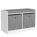 Haotian Entryway Storage Bench with 2 Baskets, Bed Ottoman Storage Cubes, Hallway Livingroom Shoe Bench Shoe Rack Shoe Cabinet with Seat Cushion, Grey, FSR65-K-DG