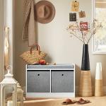 Haotian Entryway Storage Bench with 2 Baskets, Bed Ottoman Storage Cubes, Hallway Livingroom Shoe Bench Shoe Rack Shoe Cabinet with Seat Cushion, Grey, FSR65-K-DG