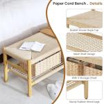 DKLGG Entryway Storage Bench with Mesh Shelf & 2 Baskets, Indoor Storage Bench Entrance Bench with Paper Cord & Rubber Wood Legs, Narrow Bench Boho Bench Dining Room Bench for Living Room Bedroom