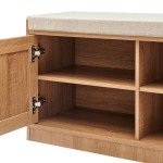 Wooden Shoe Storage Bench Organizer with Cushioned Seat & Adjustable Shelves for Entryway, Hallway, Living Room, or Bedroom, Rattan