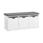 Haotian White Storage Bench with Drawers & Padded Seat Cushion, Hallway Shoe Cabinet Shoe Bench, FSR30-W