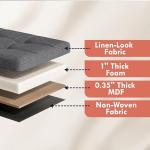 Ornavo Home Foldable Tufted Linen Large Long Bench Storage Ottoman Foot Rest Stool Seat with 3 Drawer Cubes - 15" x 40" x 15", Black