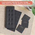 Ornavo Home Foldable Tufted Linen Large Long Bench Storage Ottoman Foot Rest Stool Seat with 3 Drawer Cubes - 15" x 40" x 15", Black