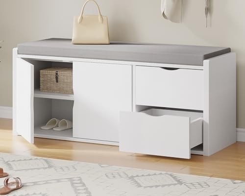LVB 40-inch modern entryway storage bench with drawers and adjustable hidden shoe rack