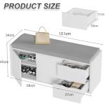 LVB Storage Entryway Bench, Long Shoe Bench with Drawers Storage Shelf, Modern Entry Way Bench with Padded Cushioned Seating, Wood Shoe Rack Bench for Foyer Entrance Living Bedroom, White Oak, 40in