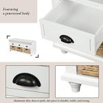 P PURLOVE Rustic Entryway Storage Bench with 3 Drawers and 3 Rattan Baskets Shoe Storage Bench with Removable Cushion for Living Room, Entryway