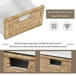 P PURLOVE Rustic Entryway Storage Bench with 3 Drawers and 3 Rattan Baskets Shoe Storage Bench with Removable Cushion for Living Room, Entryway