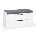 MAISON ARTS Shoe Storage Bench with Padded Seat Cushion, Premium MDF Benches with 2 Drawers for Entryway, Hallway, Bedroom - White