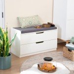 MAISON ARTS Shoe Storage Bench with Padded Seat Cushion, Premium MDF Benches with 2 Drawers for Entryway, Hallway, Bedroom - White
