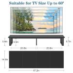 aboxoo 47" TV Shelf Riser for 32-60 inch TV with Solid Black Construction and Black Oak Wood, Long TV Stand for Home Office, Computer Monitor Table for Study Office