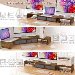 TEAMIX Dual Monitor Stand Riser - Adjustable Length & Angle, 2 Drawers for 2/3 Monitors/Laptop/PC, Wood Desk Organizer (Brown, 47.2 inch)