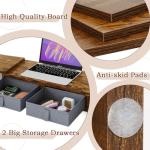 TEAMIX Dual Monitor Stand Riser - Adjustable Length & Angle, 2 Drawers for 2/3 Monitors/Laptop/PC, Wood Desk Organizer (Brown, 47.2 inch)