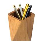 YOSCO Bamboo Wood Pen Holder Stand for Desk Geometric Pencil Cup Pot Cute Desktop Office Supplies, Makeup Brushes Organizer (Bamboo)