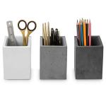 MyGift Modern Gray-Tone Concrete Desktop Pencil Holder Cup and Pen Holder, Office Stationery Organizer, Set of 3