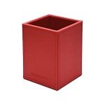 UnionBasic Square Pen Holder, Leather Pencil Cup, Desktop Caddy Stationery Organizer, Red