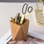 YOSCO Bamboo Wood Pen Holder Stand for Desk Geometric Pencil Cup Pot Cute Desktop Office Supplies, Makeup Brushes Organizer (Bamboo)
