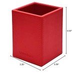 UnionBasic Square Pen Holder, Leather Pencil Cup, Desktop Caddy Stationery Organizer, Red