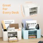 CasaCulina Desk Organizer with 2 Drawer, Multi-Functional Pencil Pen Holder, Plastic Desk Organizers and Storage with 5 Compartments for School Office Art Supplies (Blue)