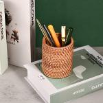 Eiyye Handmade Rattan Pencil Holder, Handmade Makeup Brush Holder, Wicker Pen Holder for Office&Home Desktop Organizer
