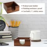 Buqoo Walnut Wooden Sticky Note Holder, Self Stick Note Holder Memo Pad Holder Dispenser Organizer, Post It Note Dispenser Cube Holder for 3 x 3 Sticky Notes for School Office Home Desk Accessories