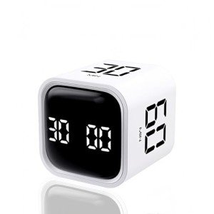 Teknoluzor Digital Cube Pomodoro Timer Desk Rechargeable Productivity Timer 5/10/30/60min & Custom Countdown, Vibration & Adjustable Sound Alarm,for Task Work Kitchen ADHD Kids Studying (White)