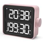VEWINGL Rotating Pomodoro Timer, Backlit Countdown Stopwatch, Magnetic Timer for Productivity, Silent, Flashing and Adjustable Sound Alarm for Tasks, Work, Study, Kitchen (Tr-5290, Pink)