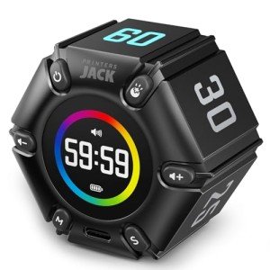 Printers Jack Pomodoro Timer, Productivity Cube Timer, Visual Focus Timer, Mute & Vibration & Adjustable Sound Alert, for Office, ADHD, Study, Work, 3/5/10/25/30/60min & Custom Countdown - Black