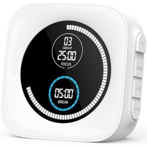 HAUKINIX Pomodoro Time Productivity Focus Timer 99 Min Visual Countdown Stopwatch Desk ADHD for Study, Work, Student, Procrastination, Loud Alarm/Mute/Vibration, 2 Brightness Levels