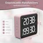VEWINGL Rotating Pomodoro Timer, Backlit Countdown Stopwatch, Magnetic Timer for Productivity, Silent, Flashing and Adjustable Sound Alarm for Tasks, Work, Study, Kitchen (Tr-5290, Pink)