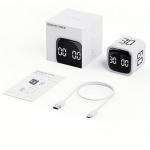 Teknoluzor Digital Cube Pomodoro Timer Desk Rechargeable Productivity Timer 5/10/30/60min & Custom Countdown, Vibration & Adjustable Sound Alarm,for Task Work Kitchen ADHD Kids Studying (White)