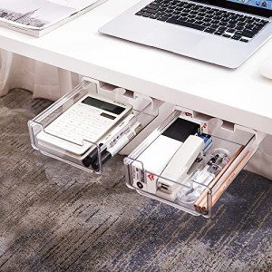 YOOUSOO Large Under Desk Drawer,2 Packs Self-Adhesive Under Desk Storage Organizer,Hidden Desk Drawer Slide-out,Attachable Pen Holder for Office Home School Kitchen