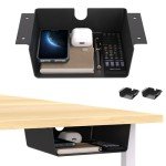 2 Pack Adhesive Under Desk Hanging Shelf Mount Drawer Organizer, Attachable Plastic Under Desk Storage Tray for Standing Desks, Tables, Workstations, Gaming, Cabinet, Increase Storage Space - Black