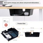 2 Pack Adhesive Under Desk Hanging Shelf Mount Drawer Organizer, Attachable Plastic Under Desk Storage Tray for Standing Desks, Tables, Workstations, Gaming, Cabinet, Increase Storage Space - Black