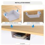 4 Pack Adhesive Under Desk Hanging Shelf Mount Drawer Organizer, Attachable Plastic Under Desk Storage Tray for Standing Desks, Tables, Workstations, Gaming, Cabinet, Increase Storage Space - White