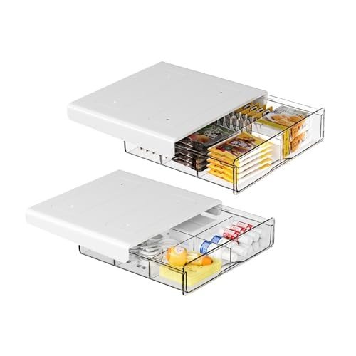 2-pack of self-adhesive hidden under-desk storage drawers with dividers