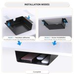 2 Pack Adhesive Under Desk Hanging Shelf Mount Drawer Organizer, Attachable Plastic Under Desk Storage Tray for Standing Desks, Tables, Workstations, Gaming, Cabinet, Increase Storage Space - Black