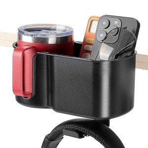 KEMIMOTO Desk Cup Holder with Headphone Hanger, 2 in 1 Caddy Organizer for Office Table, Lawn Chair, Golf Cart, Pontoon Boat, Fit for Most 18-32 oz Bottles (1)