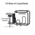 LEKUSHA Large Desk Cup Holder, Clip On Table Anti-Spill Cup Holder for Lawn Chair, Horizontal or Vertical Mount, Pack of 1, Black